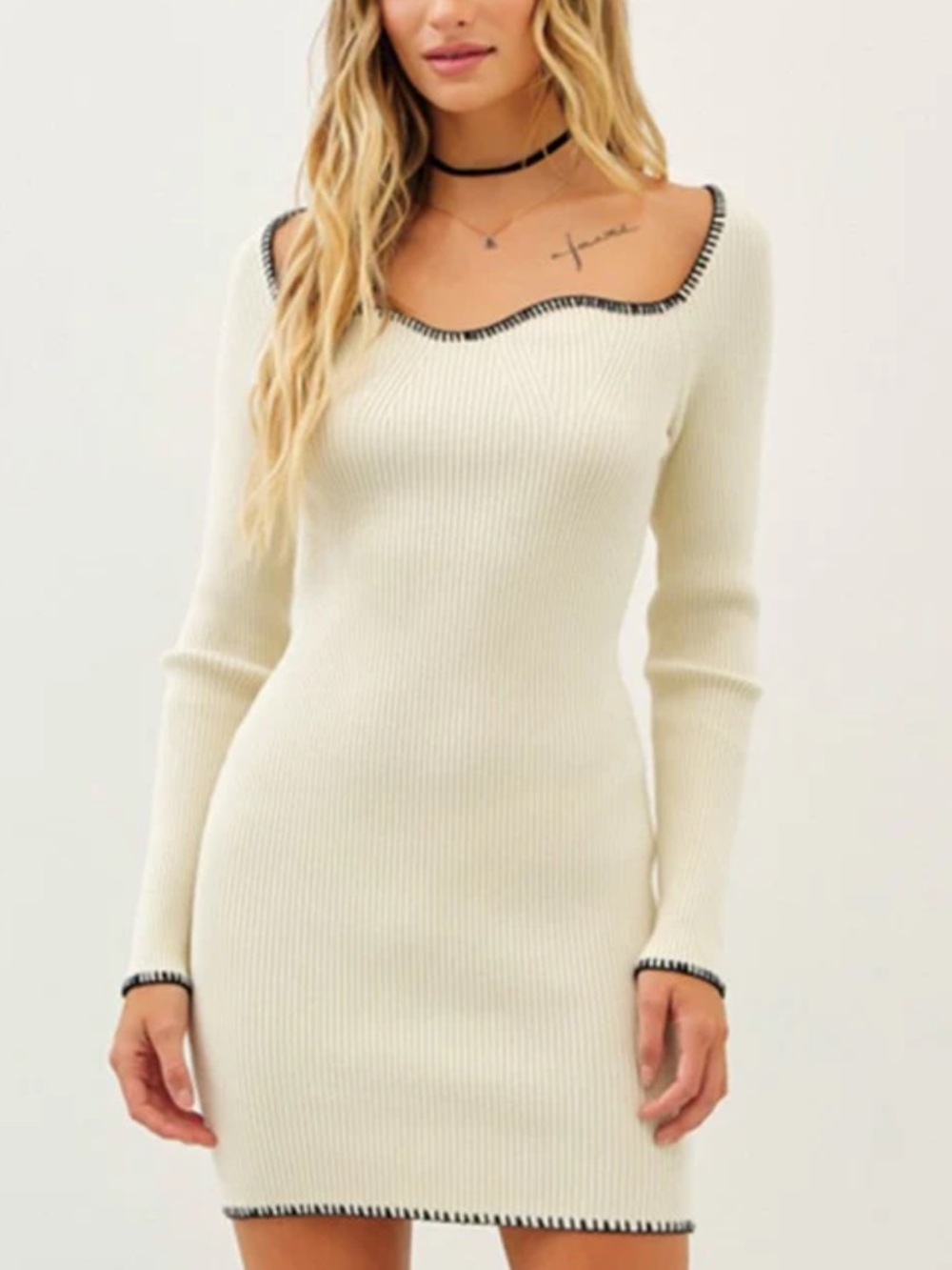 Women’s Contrast Stitch Sweater Bodycon Mini Dress - Small